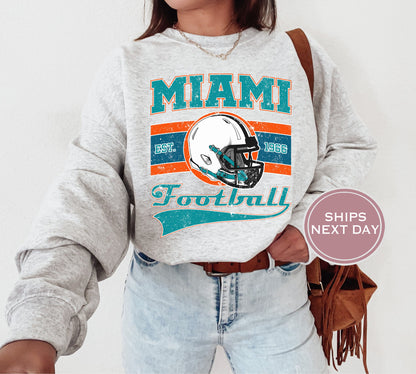 Miami Football Sweatshirt, Vintage Miami Crewneck, Retro Miami Sweatshirt, Miami Varsity Sweatshirt, Miami Long Sleeve