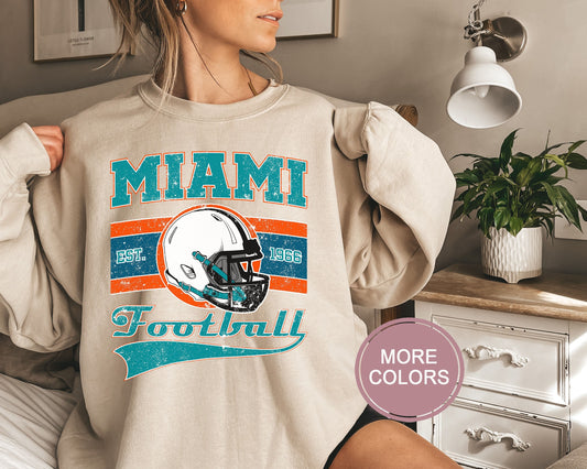 Miami Football Sweatshirt, Vintage Miami Crewneck, Retro Miami Sweatshirt, Miami Varsity Sweatshirt, Miami Long Sleeve