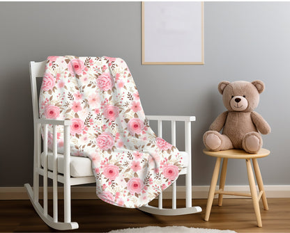 Floral Throw Blanket Pink Rose Blanket, Botanical Throw Blanket Gift for Flower Lovers, Gift for Gardener, Floral Fleece, Flower Home Decor