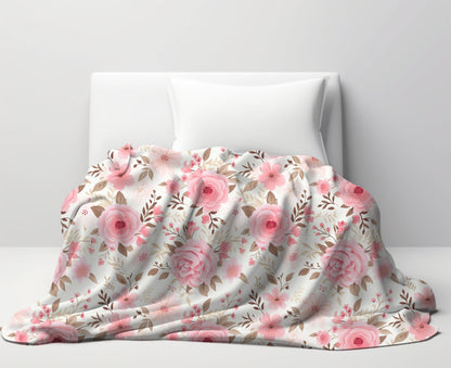 Floral Throw Blanket Pink Rose Blanket, Botanical Throw Blanket Gift for Flower Lovers, Gift for Gardener, Floral Fleece, Flower Home Decor