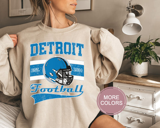 Detroit Football Sweatshirt, Vintage Detroit Crewneck, Retro Detroit Sweatshirt, Detroit Varsity Sweatshirt, Detroit Long Sleeve