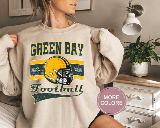Green Bay Football Sweatshirt, Vintage Green Bay Crewneck, Retro Green Bay Sweatshirt, Green Bay Varsity Sweatshirt, Green Bay Long Sleeve