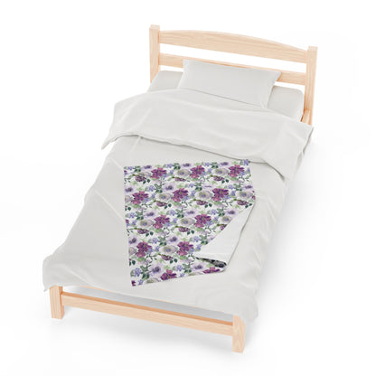 Floral Throw Blanket Purple Rose Blanket, Botanical Throw Blanket Gift for Flower Lovers, Gift for Gardener, Floral Bedding, Floral Decor
