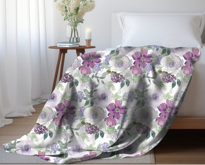 Floral Throw Blanket Purple Rose Blanket, Botanical Throw Blanket Gift for Flower Lovers, Gift for Gardener, Floral Bedding, Floral Decor