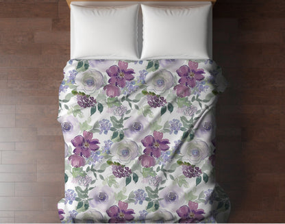 Floral Throw Blanket Purple Rose Blanket, Botanical Throw Blanket Gift for Flower Lovers, Gift for Gardener, Floral Bedding, Floral Decor