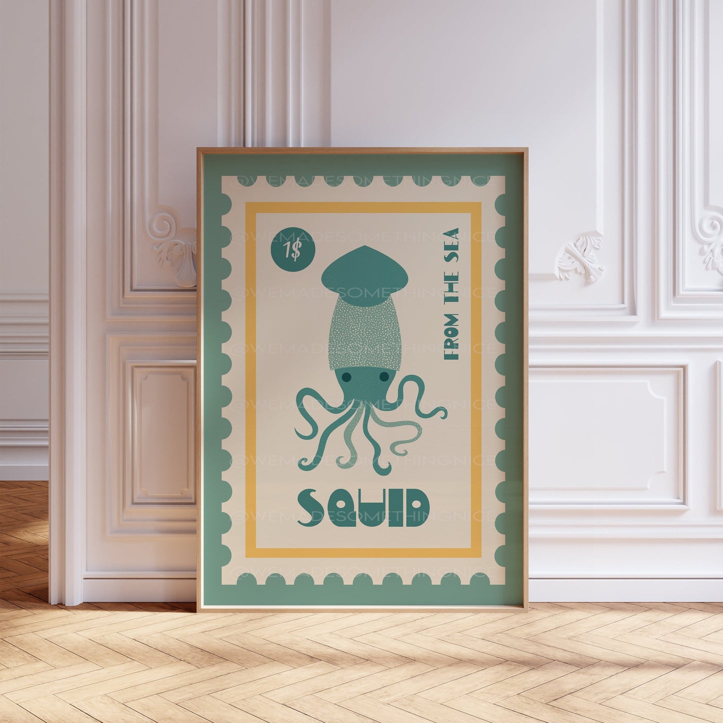 Squid Print, Coastal Decor, Kitchen Poster, Kitchen Print, Coastal Poster, Retro Food Print, Food Art, Seaside, Trendy Wall Art, Home Decor