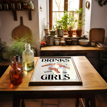 Trendy Drinks With The Girls Retro Print - Fun Dorm Uni, Kitchen Cocktails Alcohol Poster, Fun Cool 90s Style, Besties, Funky Modern Art