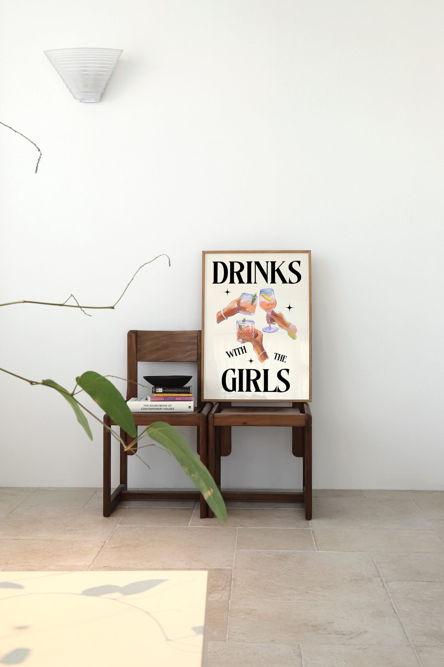 Trendy Drinks With The Girls Retro Print - Fun Dorm Uni, Kitchen Cocktails Alcohol Poster, Fun Cool 90s Style, Besties, Funky Modern Art