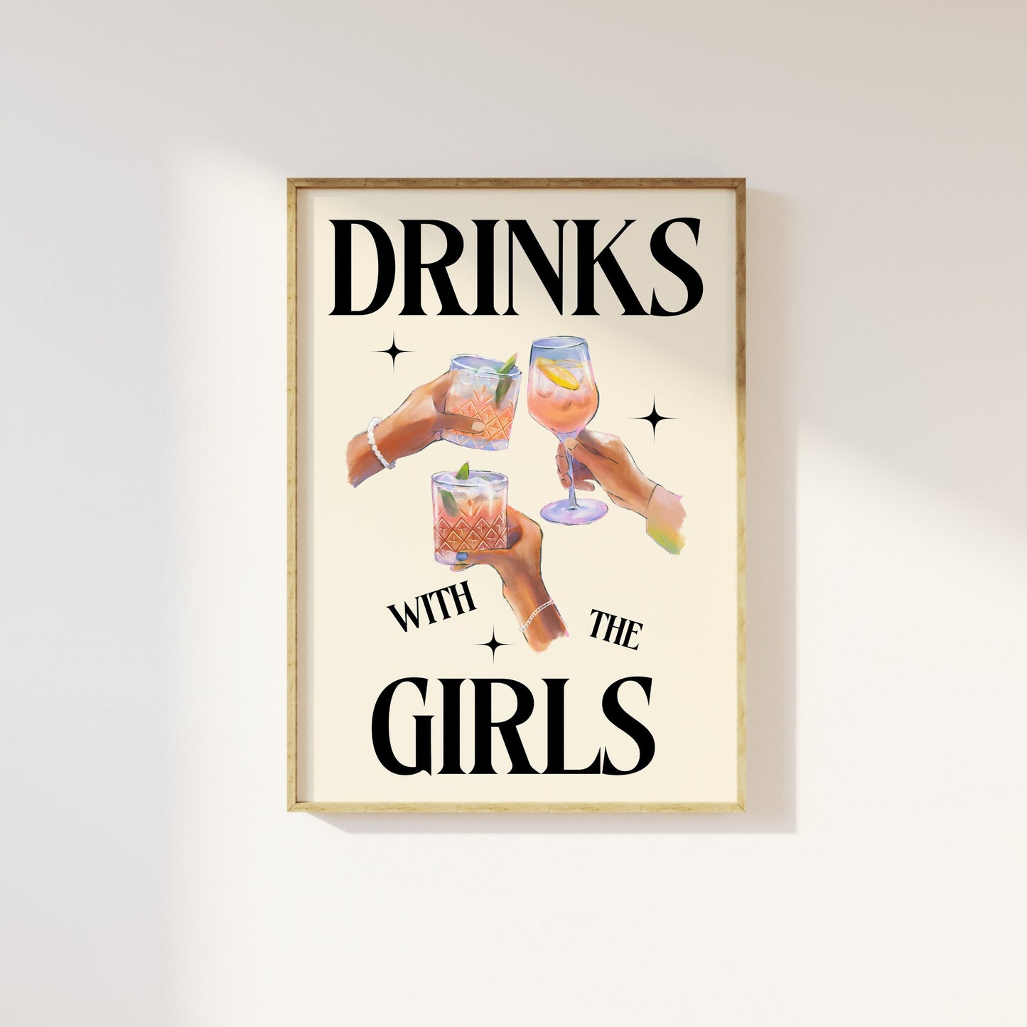 Trendy Drinks With The Girls Retro Print - Fun Dorm Uni, Kitchen Cocktails Alcohol Poster, Fun Cool 90s Style, Besties, Funky Modern Art