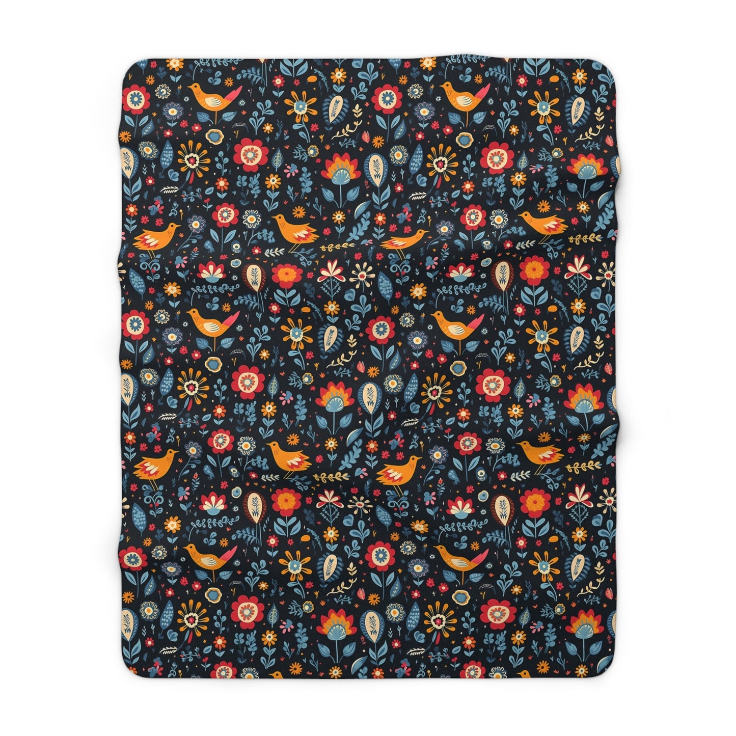 Swedish Folklore Sherpa Fleece Blanket, Scandinavian Bird Images Blanket, Nordic Design Sherpa Blanket, Swedish  Forest Images Blanket