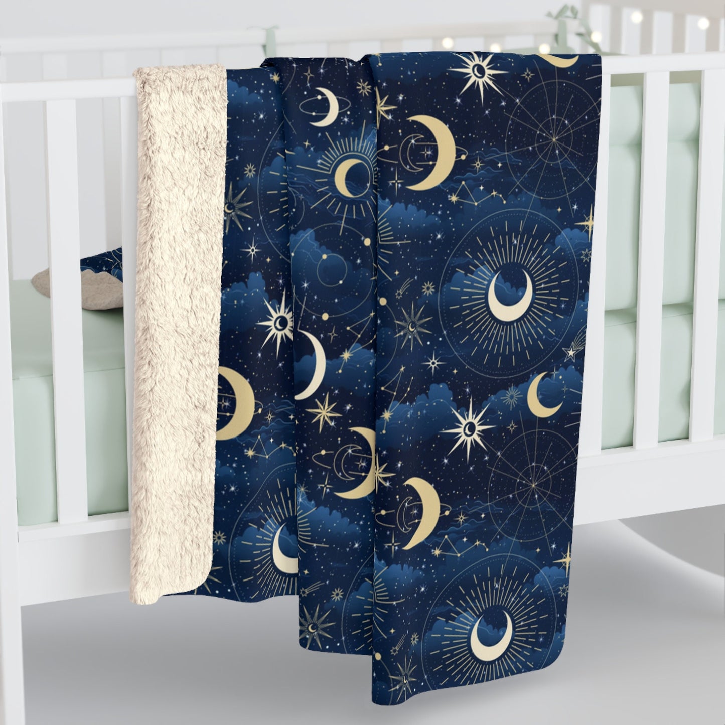 Galaxy Night Sky Sherpa Fleece Blanket, Moon and Stars Blanket, Universe Blanket, Sun and Moon Blanket, Stargazer Fan Gift  Blanket