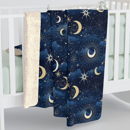 Galaxy Night Sky Sherpa Fleece Blanket, Moon and Stars Blanket, Universe Blanket, Sun and Moon Blanket, Stargazer Fan Gift  Blanket