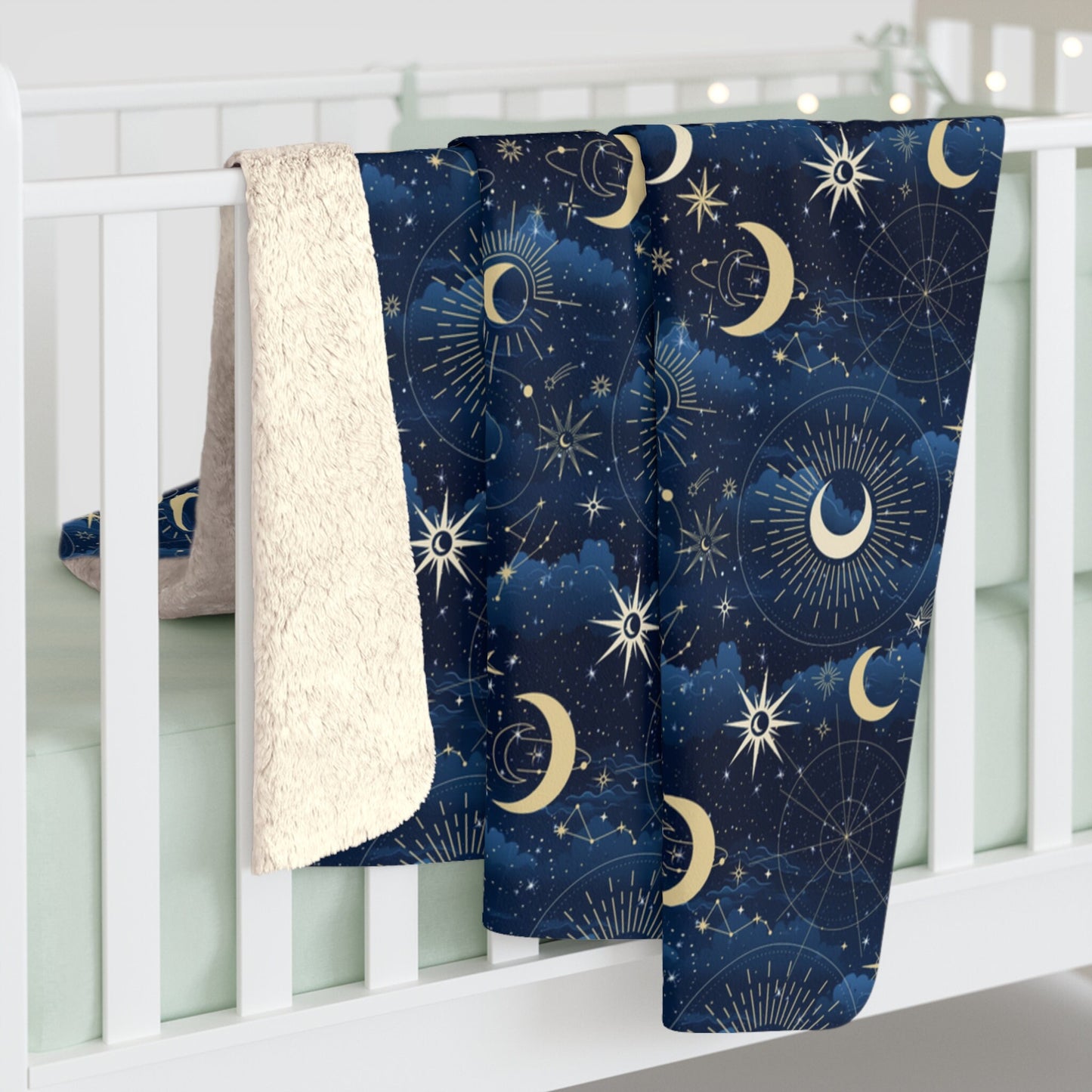 Galaxy Night Sky Sherpa Fleece Blanket, Moon and Stars Blanket, Universe Blanket, Sun and Moon Blanket, Stargazer Fan Gift  Blanket