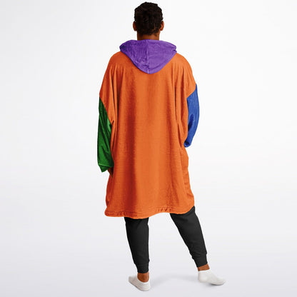 Customized 80's Retro Color Block Snuggle Hoodie or Blanket Hoodie, Wearable Blankets for Keeping Warm In Winter, Snuggle Hoodie Blanket