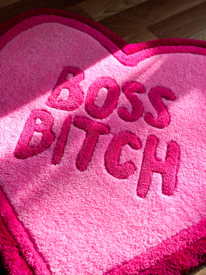 Heart-Shaped Rug “Boss Bitch” – Funny Pink Statement Carpet – Bold Feminist Gift – Handmade Tufted Mat for Bedroom, Office or Dorm Decor