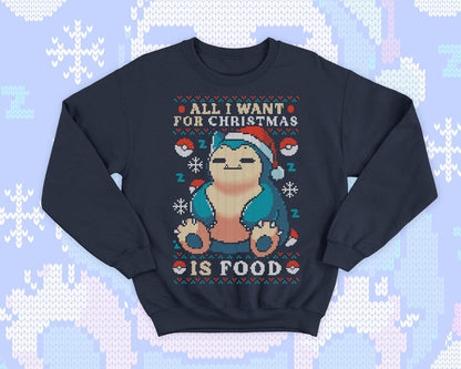 Cute gamer Ugly Christmas - Hungry and Kawaii sweatshirt gift - video game monster - All I want for Christmas is Food - Eat Sleep