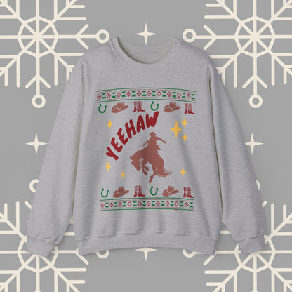 Cowboy Christmas Sweatshirt, Horse Riding Ugly Christmas , Yeehaw Funny Holiday Crewneck Jumper, Cowboy Gifts