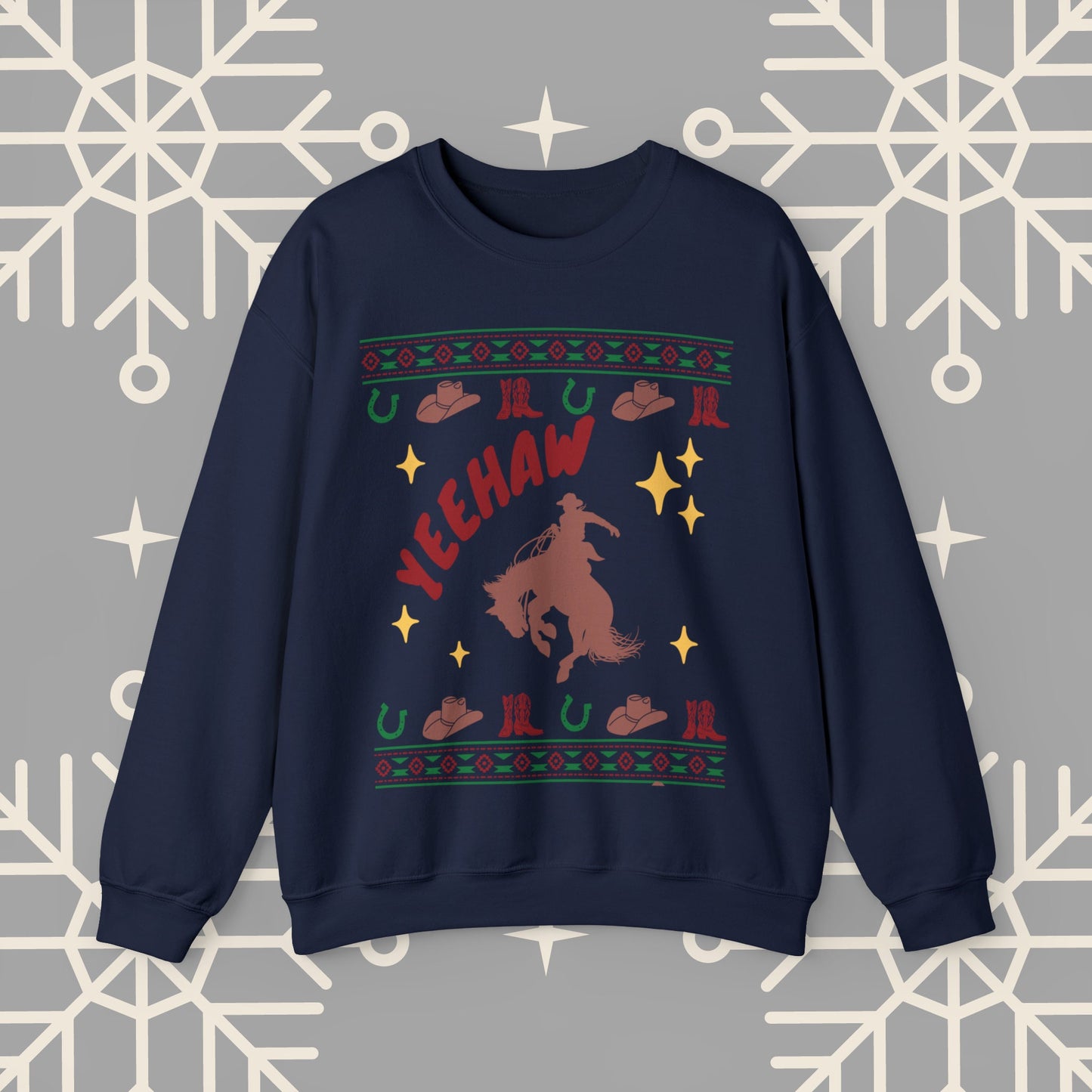 Cowboy Christmas Sweatshirt, Horse Riding Ugly Christmas , Yeehaw Funny Holiday Crewneck Jumper, Cowboy Gifts