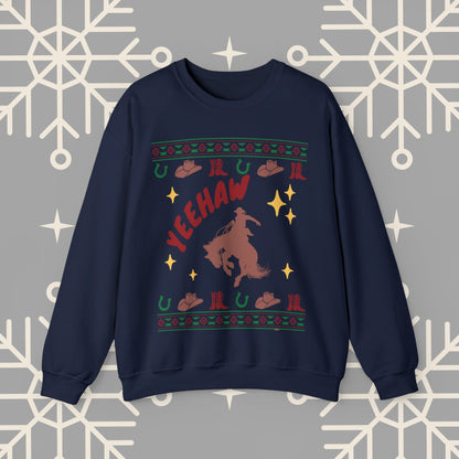 Cowboy Christmas Sweatshirt, Horse Riding Ugly Christmas , Yeehaw Funny Holiday Crewneck Jumper, Cowboy Gifts