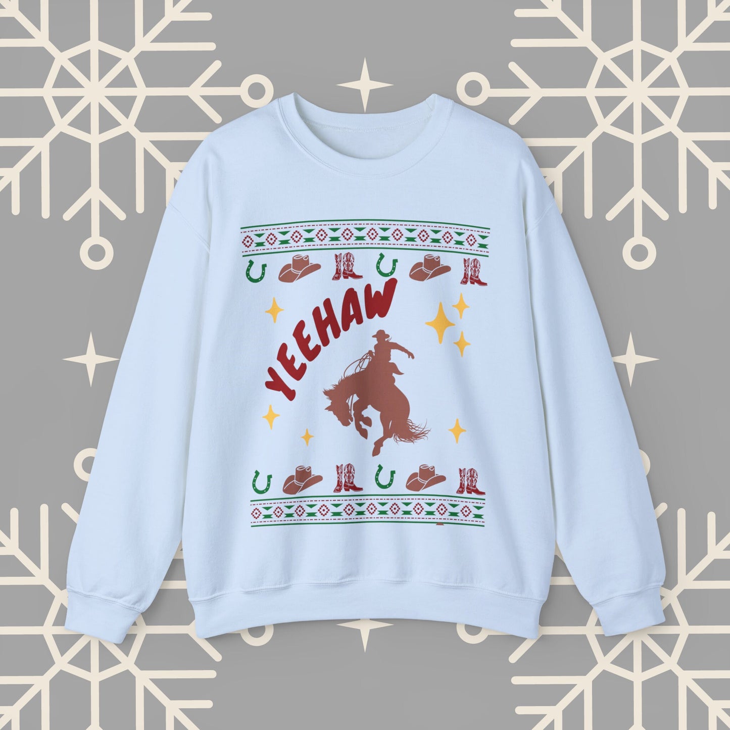 Cowboy Christmas Sweatshirt, Horse Riding Ugly Christmas , Yeehaw Funny Holiday Crewneck Jumper, Cowboy Gifts