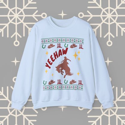 Cowboy Christmas Sweatshirt, Horse Riding Ugly Christmas , Yeehaw Funny Holiday Crewneck Jumper, Cowboy Gifts
