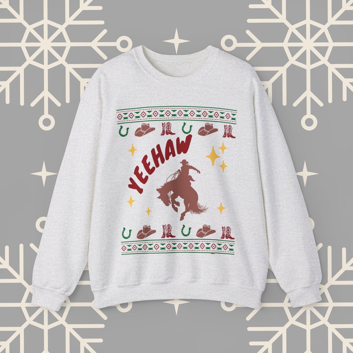Cowboy Christmas Sweatshirt, Horse Riding Ugly Christmas , Yeehaw Funny Holiday Crewneck Jumper, Cowboy Gifts