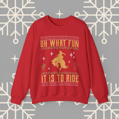 Oh What Fun It Is To Ride Cowboy Christmas Sweatshirt, Western Christmas Crewneck, Cowgirl Shirt, Horse Riding , Rodeo Xmas