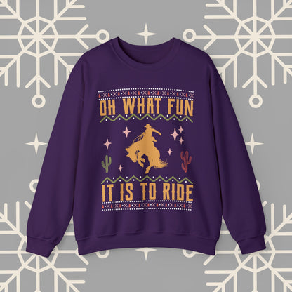 Oh What Fun It Is To Ride Cowboy Christmas Sweatshirt, Western Christmas Crewneck, Cowgirl Shirt, Horse Riding , Rodeo Xmas