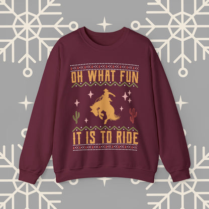 Oh What Fun It Is To Ride Cowboy Christmas Sweatshirt, Western Christmas Crewneck, Cowgirl Shirt, Horse Riding , Rodeo Xmas