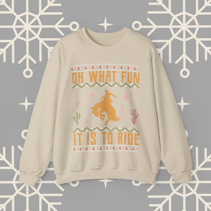Oh What Fun It Is To Ride Cowboy Christmas Sweatshirt, Western Christmas Crewneck, Cowgirl Shirt, Horse Riding , Rodeo Xmas