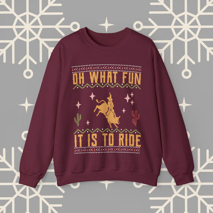 Cowboy Christmas Sweatshirt, Oh What Fun It Is To Ride, Bull Riding , Funny Christmas Jumper, Rodeo Holiday Party Shirt