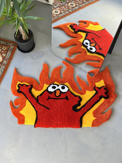 Tufted Fire 3D Rug, Custom tufted fire rug, Funny meme carpet
