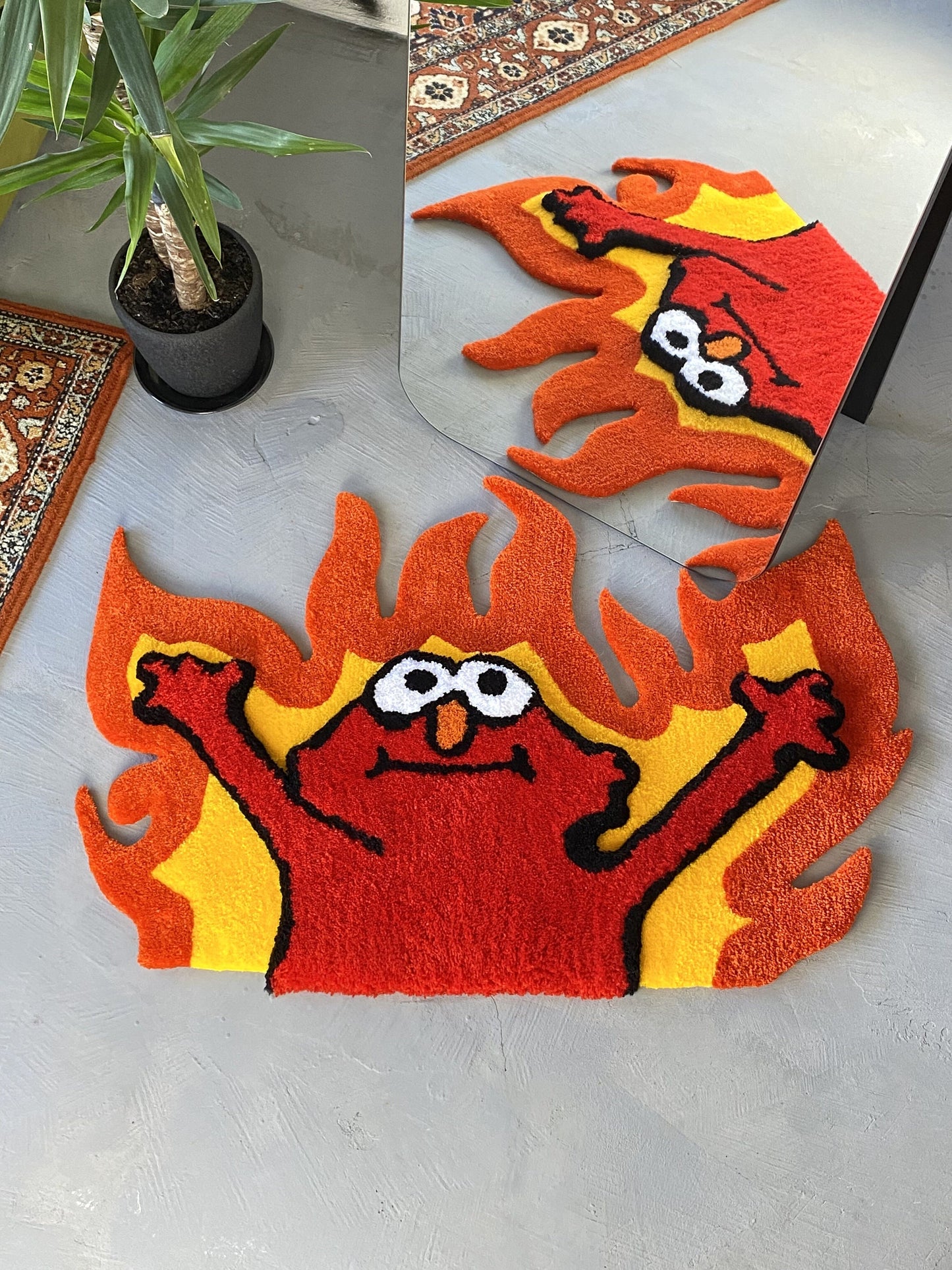 Tufted Fire 3D Rug, Custom tufted fire rug, Funny meme carpet