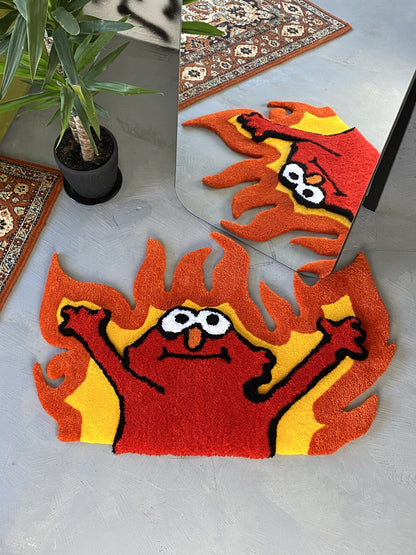 Tufted Fire 3D Rug, Custom tufted fire rug, Funny meme carpet