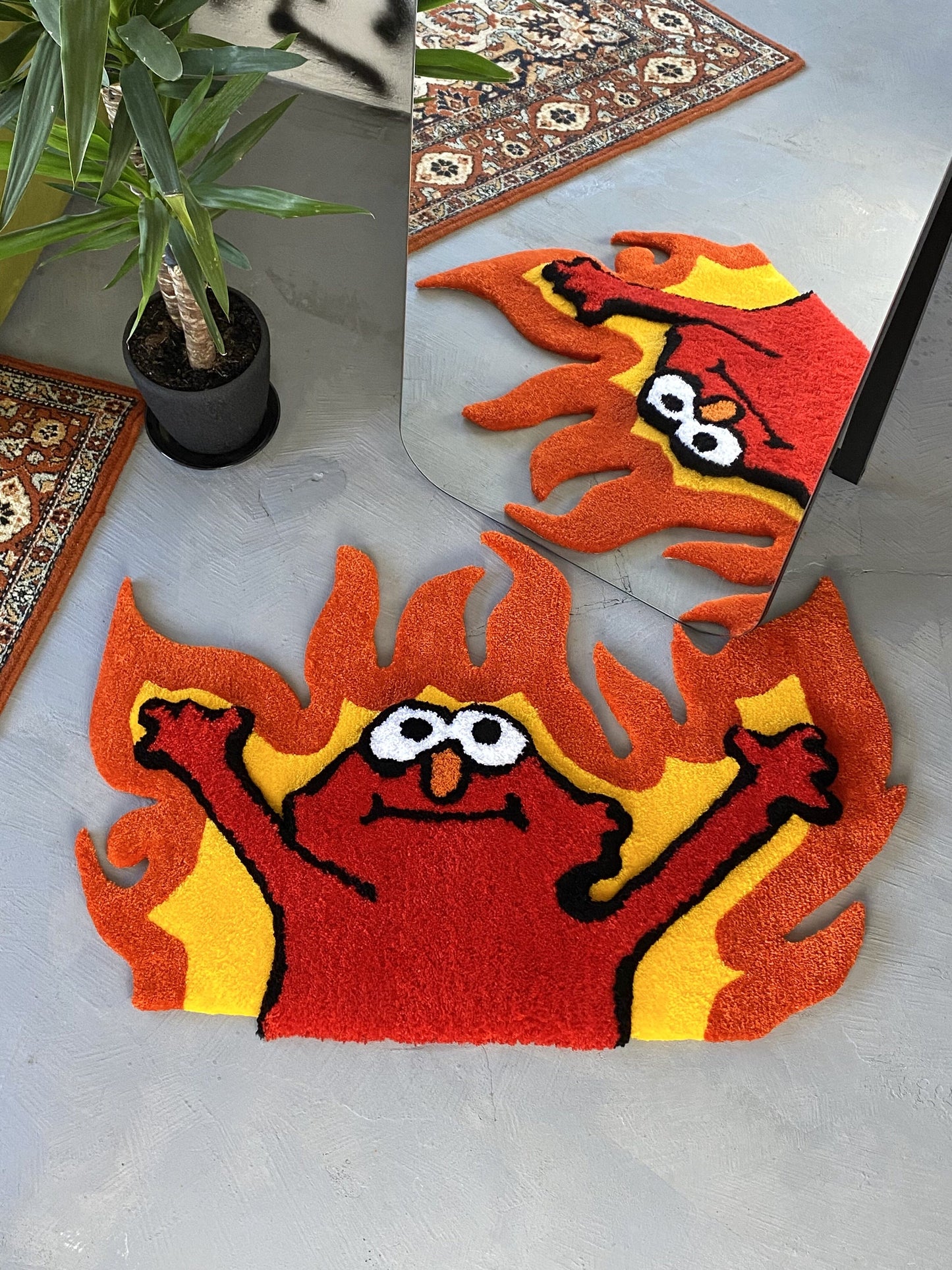 Tufted Fire 3D Rug, Custom tufted fire rug, Funny meme carpet