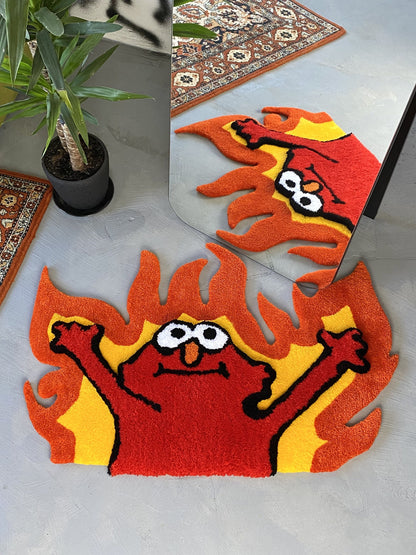 Tufted Fire 3D Rug, Custom tufted fire rug, Funny meme carpet