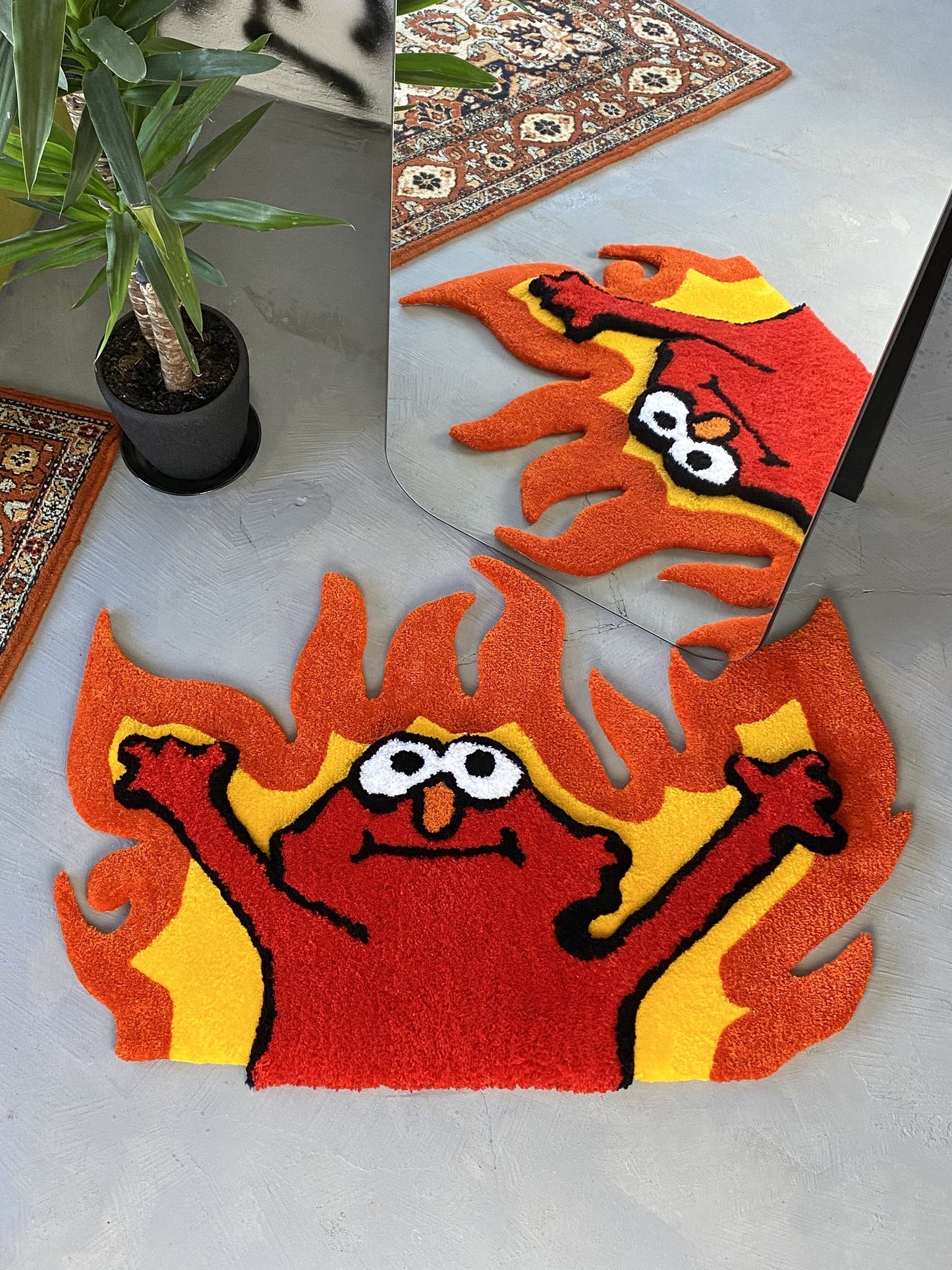Tufted Fire 3D Rug, Custom tufted fire rug, Funny meme carpet
