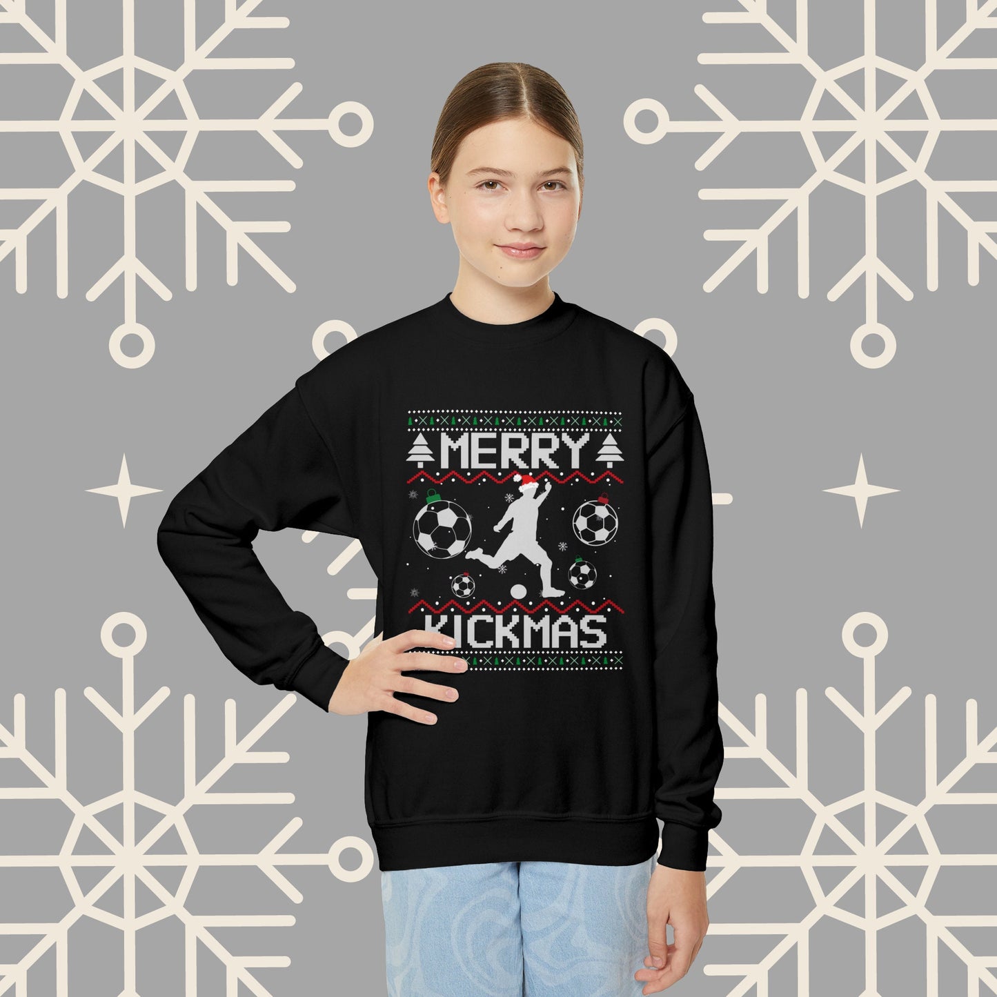 YOUTH Merry Kickmas Ugly Christmas , Funny Christmas Sweatshirt, Youth Soccer Sweatshirt, Kids Soccer Shirt, Soccer Gifts