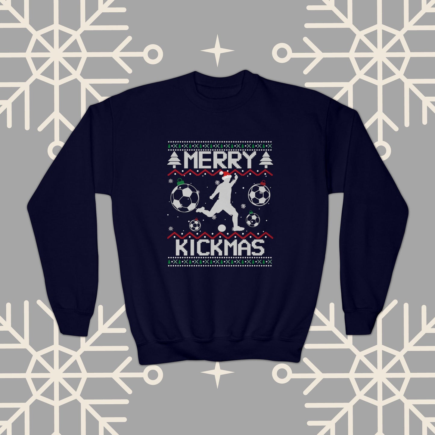 YOUTH Merry Kickmas Ugly Christmas , Funny Christmas Sweatshirt, Youth Soccer Sweatshirt, Kids Soccer Shirt, Soccer Gifts