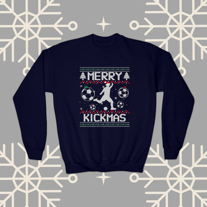 YOUTH Merry Kickmas Ugly Christmas , Funny Christmas Sweatshirt, Youth Soccer Sweatshirt, Kids Soccer Shirt, Soccer Gifts