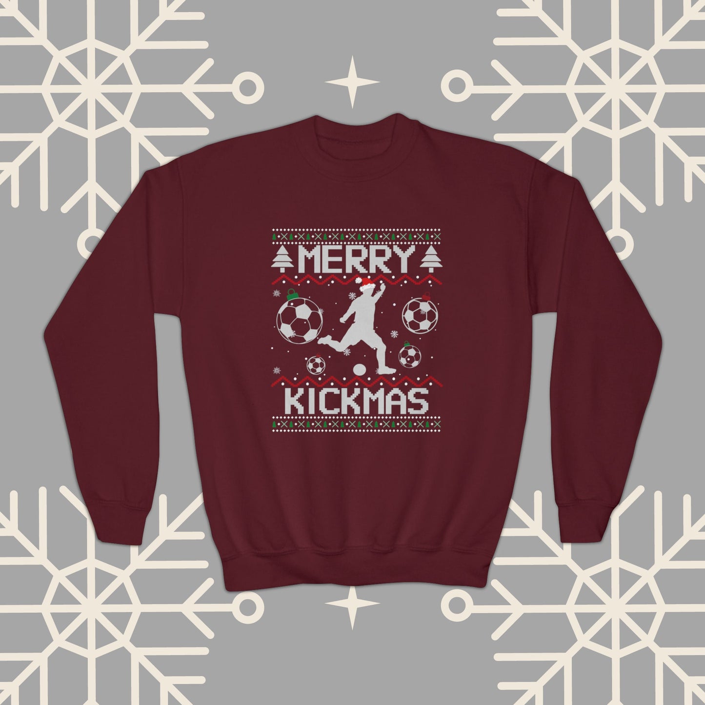 YOUTH Merry Kickmas Ugly Christmas , Funny Christmas Sweatshirt, Youth Soccer Sweatshirt, Kids Soccer Shirt, Soccer Gifts
