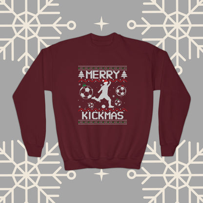 YOUTH Merry Kickmas Ugly Christmas , Funny Christmas Sweatshirt, Youth Soccer Sweatshirt, Kids Soccer Shirt, Soccer Gifts