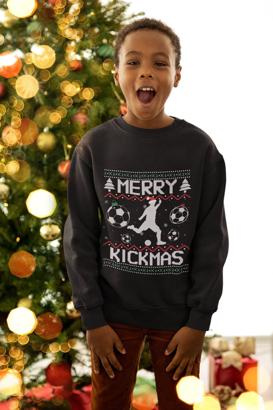 YOUTH Merry Kickmas Ugly Christmas , Funny Christmas Sweatshirt, Youth Soccer Sweatshirt, Kids Soccer Shirt, Soccer Gifts