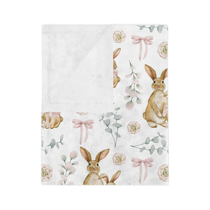 Bunny Throw Blanket Easter Home Decor, Spring Home Decor, Easter Bunny Velveteen Minky Blanket, Spring Bunny Bedspread, Easter Bunny Bedding