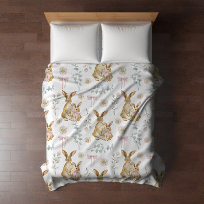 Bunny Throw Blanket Easter Home Decor, Spring Home Decor, Easter Bunny Velveteen Minky Blanket, Spring Bunny Bedspread, Easter Bunny Bedding