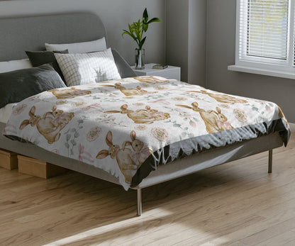 Bunny Throw Blanket Easter Home Decor, Spring Home Decor, Easter Bunny Velveteen Minky Blanket, Spring Bunny Bedspread, Easter Bunny Bedding