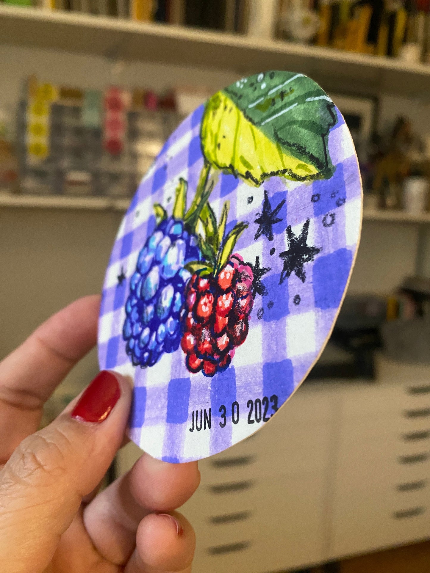 Summer Berries Original Mixed Media Drawing | Round Marker Drawing on Paper