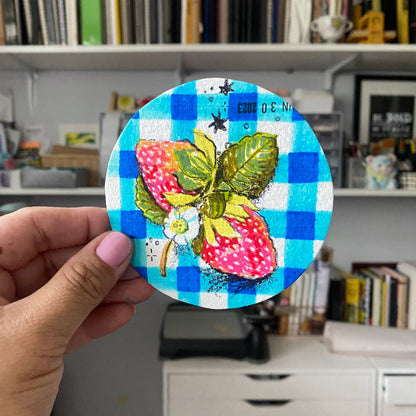 Summer Strawberries Original Mixed Media Drawing | Round Marker Drawing on Paper