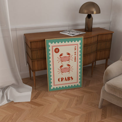 Crab Print, Coastal Wall Art, Coastal Print, Kitchen Art, Vintage Food Print, Coastal Art, Food Art,Trendy Wall Art, Bathroom Print