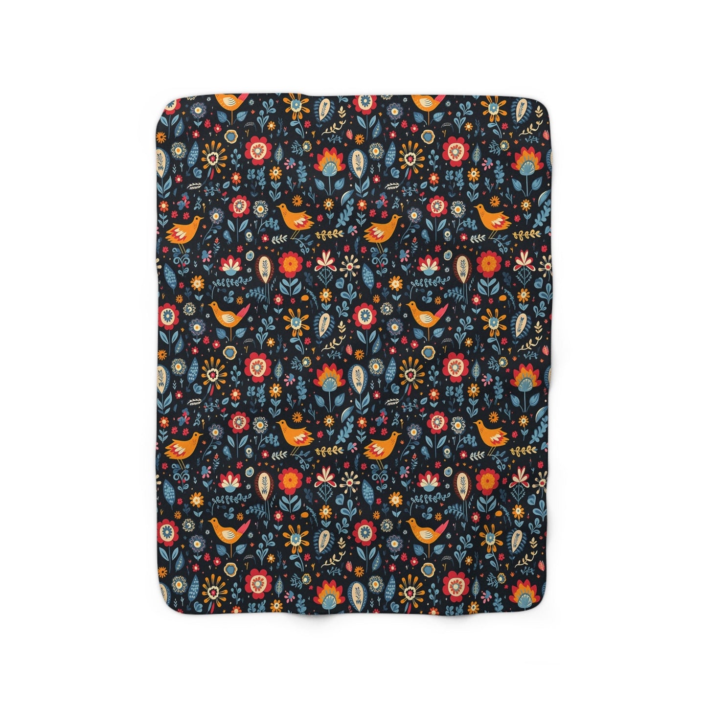 Swedish Folklore Sherpa Fleece Blanket, Scandinavian Bird Images Blanket, Nordic Design Sherpa Blanket, Swedish  Forest Images Blanket